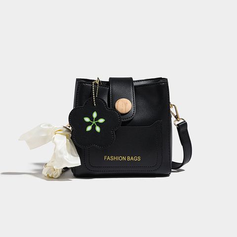 Women's Mini Pu Leather Flower Cute Magnetic Buckle Bucket Bag