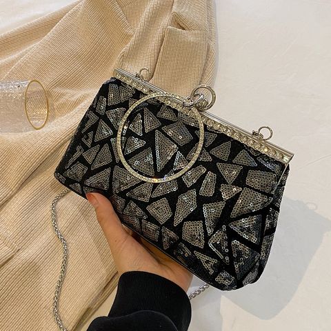 Women's Small Pu Leather Solid Color Elegant Sequins Open Evening Bag