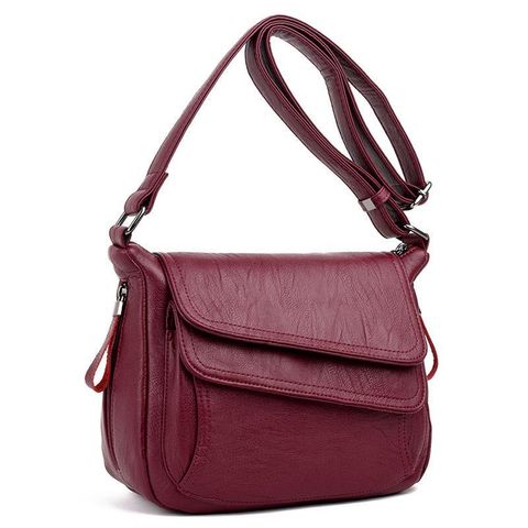 Women's Medium Pu Leather Solid Color Vintage Style Zipper Messenger Bag