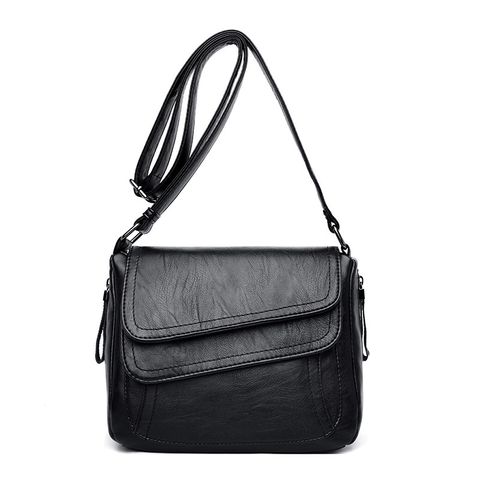 Women's Medium Pu Leather Solid Color Vintage Style Zipper Messenger Bag