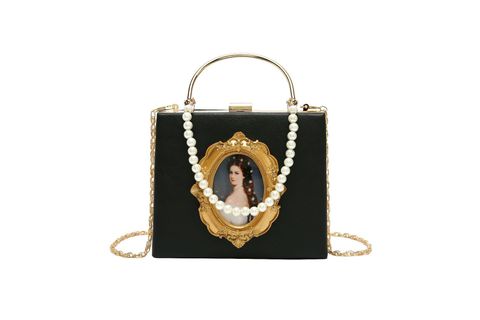 Women's Small Pu Leather Portrait Vintage Style Lock Clasp Handbag