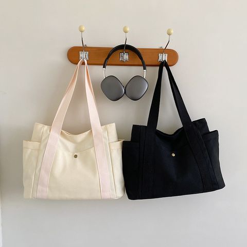 Women's Medium Canvas Solid Color Basic Classic Style Square Zipper Tote Bag