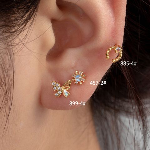 1 Piece Cute Sweet Flower Butterfly Copper Zircon Ear Studs Cartilage Earrings