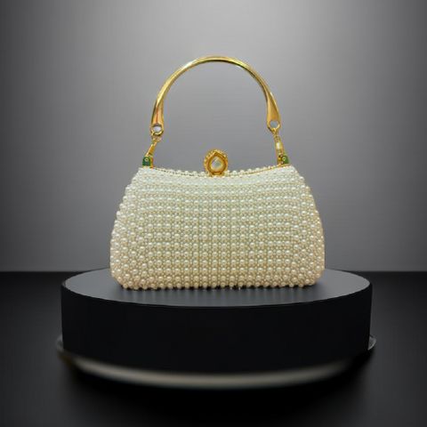 White Beige Black Polyester Solid Color Pearls Evening Bags