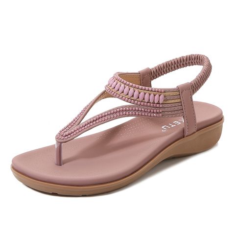Women's Casual Solid Color T-Strap Wedge Sandals