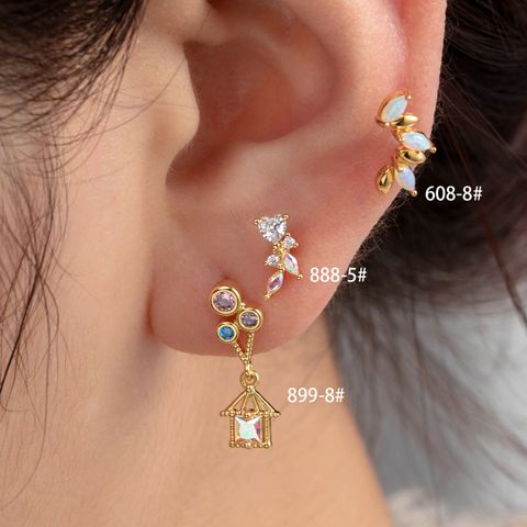 1 Piece Sweet Simple Style House Heart Shape Copper Zircon Ear Studs Cartilage Earrings