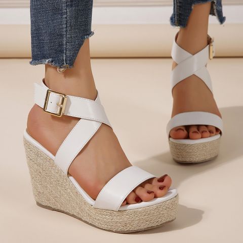 Women's Casual Color Block Round Toe Wedge Sandals