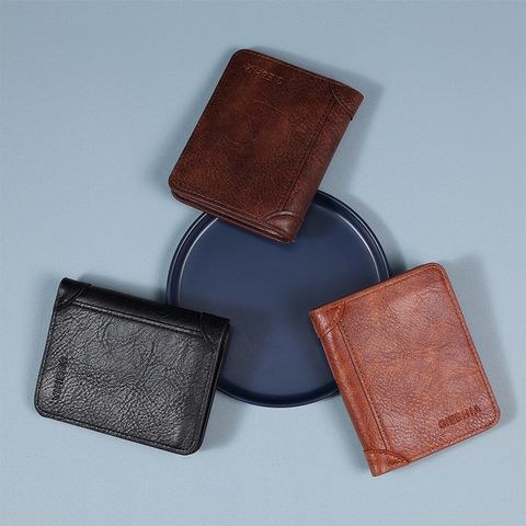 Men's Solid Color Pu Leather Folding Small Wallets
