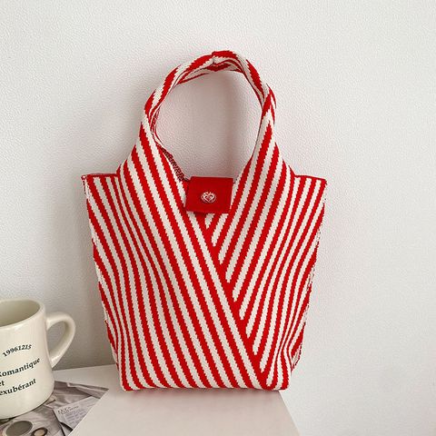 Women's Small Polyester Stripe Vintage Style Classic Style Open Bucket Bag