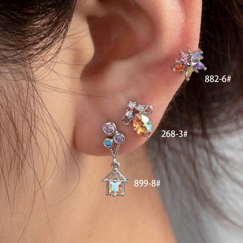 1 Piece Sweet Simple Style House Flower Inlay Copper Zircon Ear Studs Cartilage Earrings