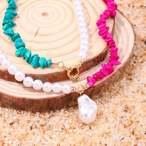 Wholesale Jewelry IG Style Fairy Style Lady Geometric Imitation Pearl Plastic Resin Beaded Pendant Necklace
