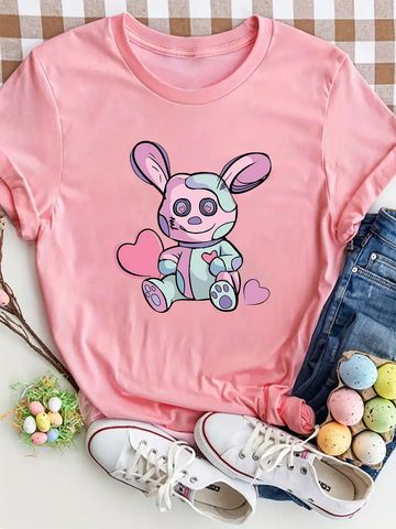 Women's T-shirt Short Sleeve T-Shirts Round Casual Rabbit