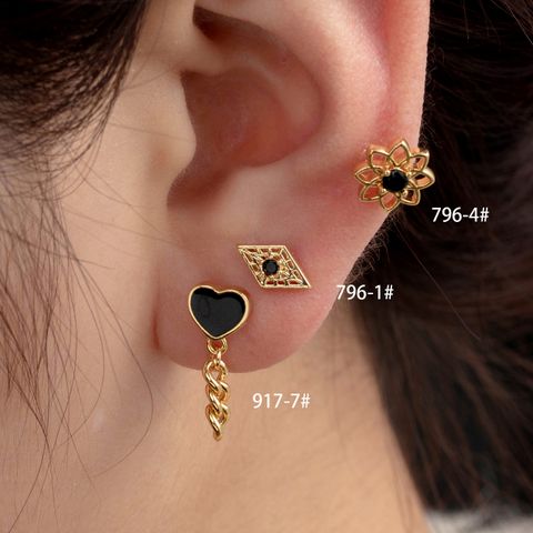 1 Piece Sweet Simple Style Geometric Heart Shape Flower Inlay Copper Zircon Ear Studs Cartilage Earrings