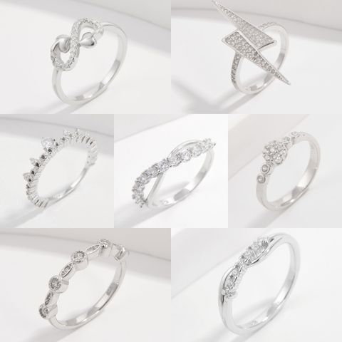 Sterling Silver White Gold Plated Simple Style Classic Style Plating Inlay Infinity Lightning Zircon Rings