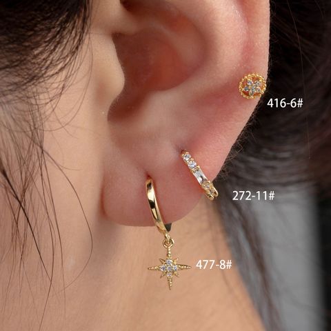1 Piece Casual Simple Style Star Flower Plating Inlay Copper Zircon Earrings