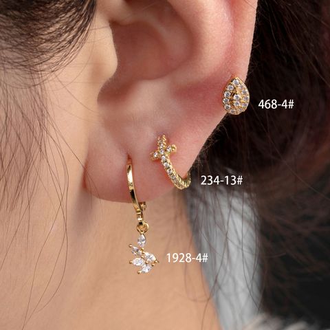 1 Piece Casual Simple Style Cross Water Droplets Inlay Copper Zircon Earrings
