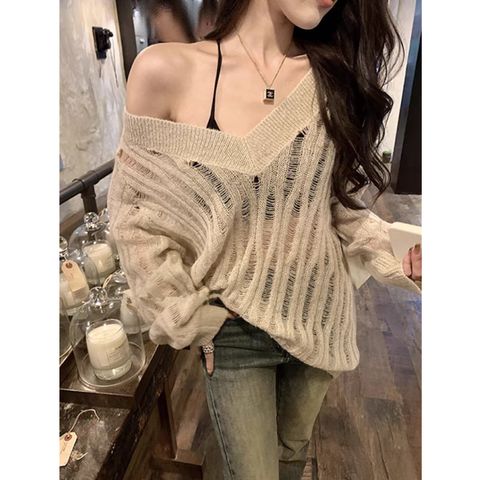Women's Blouse Long Sleeve Sweaters & Cardigans Hollow Out Streetwear Solid Color