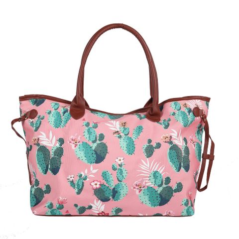 Women's Large Pu Leather Polyester Monogram Vintage Style Magnetic Buckle Tote Bag