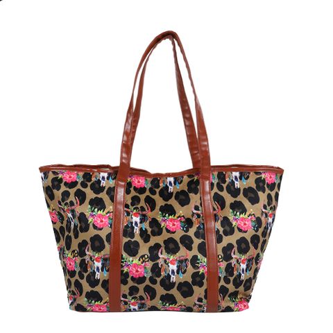 Women's Large Pu Leather Animal Flower Elegant Square Magnetic Buckle Tote Bag