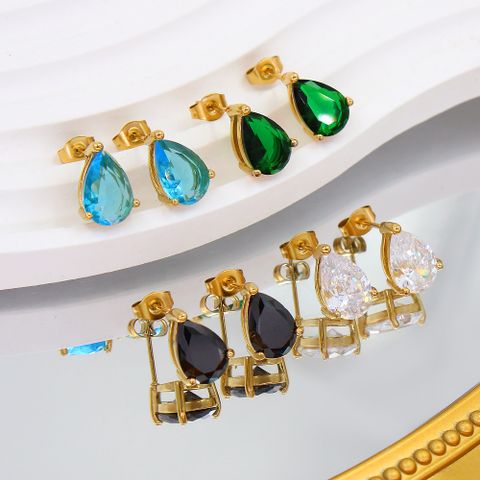 1 Pair Simple Style Classic Style Geometric Inlay 304 Stainless Steel Zircon 18K Gold Plated Ear Studs