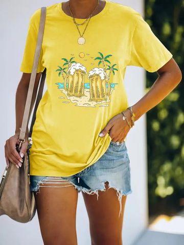 Women's T-shirt Short Sleeve T-Shirts Simple Style Beer Coconut Tree