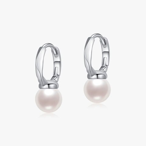 1 Pair Elegant Classic Style Round Plating Inlay Sterling Silver Artificial Pearls Silver Plated Drop Earrings