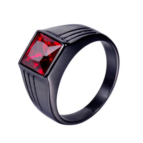 Hip-Hop Retro Solid Color 316 Stainless Steel  Plating Glass Stone Rhodium Plated Men's Rings