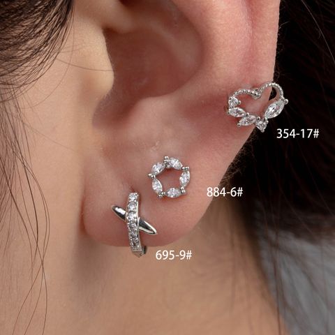 1 Piece Casual Simple Style Heart Shape Flower Inlay Copper Zircon Earrings