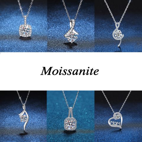 Sterling Silver 18K Gold Plated Simple Style Classic Style Plating Inlay Geometric Moissanite Pendant Necklace