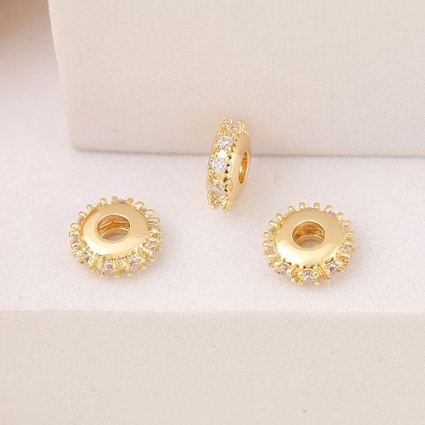 1 Piece 8.5 * 3mm 3mm Copper Zircon 18K Gold Plated Round Polished Beads Spacer Bars