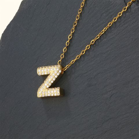 Copper 18K Gold Plated Casual Simple Style Inlay Letter Zircon Pendant Necklace