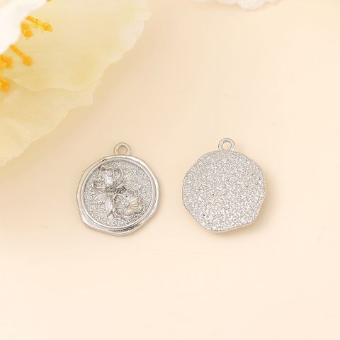 1 Piece 17 * 15mm Copper Zircon 18K Gold Plated White Gold Plated Leaf Round Flower Polished Pendant