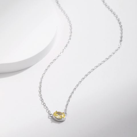 Sterling Silver Silver Plated Simple Style Plating Inlay Oval Zircon Pendant Necklace