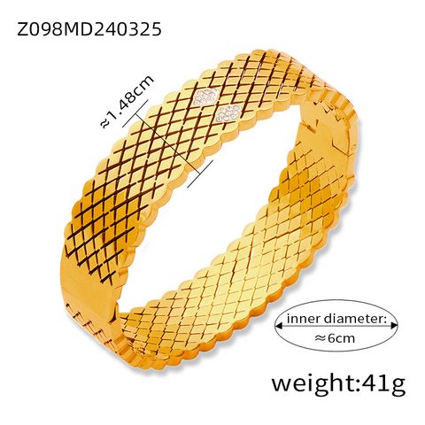 Titanium Steel 18K Gold Plated Casual Elegant Simple Style Hollow Out Inlay Solid Color Rhinestones Bangle