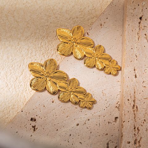 1 Pair Exaggerated Simple Style Flower 304 Stainless Steel 14K Gold Plated Drop Earrings
