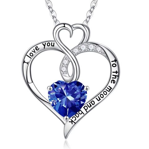 Sterling Silver Cute Sweet Hollow Out Inlay Heart Shape Birthstone Zircon Pendant Necklace