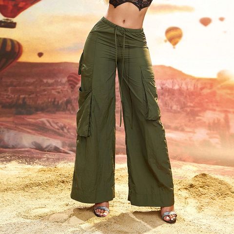 Women's Holiday Daily Simple Style Solid Color Full Length Pocket Casual Pants Cargo Pants