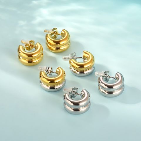 1 Pair Simple Style Solid Color 304 Stainless Steel 18K Gold Plated Ear Studs