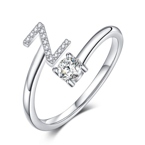 Sterling Silver Casual Classic Style Inlay Letter Zircon Open Rings