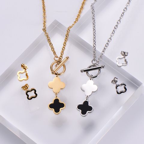Stainless Steel 18K Gold Plated Fashion Four Leaf Clover Shell