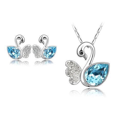 Fashion Fantasy Swan Crystal Ladies Pendant Necklace Bracelet Stud Earrings Set