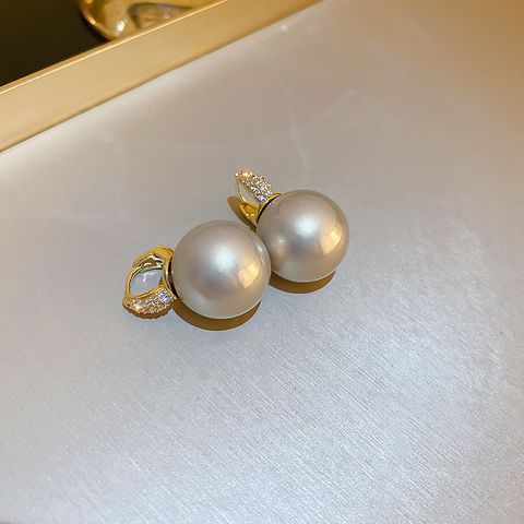 Fashion Heart Shape Flower Copper Inlay Pearl Zircon Drop Earrings 1 Pair