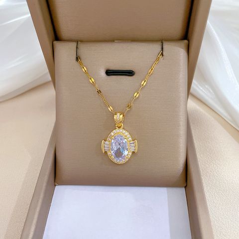 Simple Style Bear Heart Shape Crown Titanium Steel Copper Inlay Rhinestones Pendant Necklace