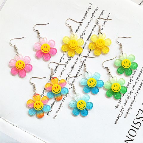 Wholesale Jewelry 1 Pair Cute Smiley Face Flower Arylic Drop Earrings