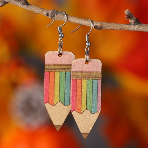 1 Pair Cute Pencil Wood Printing Women's Drop Earrings