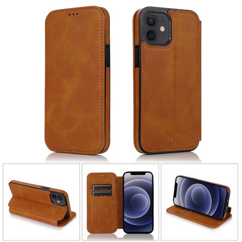 Simple Style Solid Color Pu Leather   Phone Cases