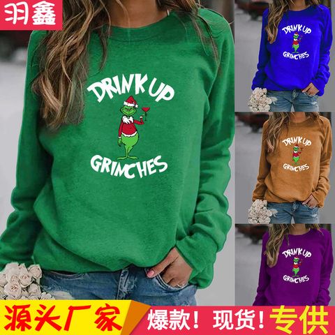 Women's Hoodie Long Sleeve Hoodies & Sweatshirts Printing Fashion Christmas Hat Letter