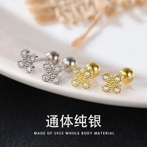 1 Pair Ig Style Korean Style Flower Plating Sterling Silver Ear Studs