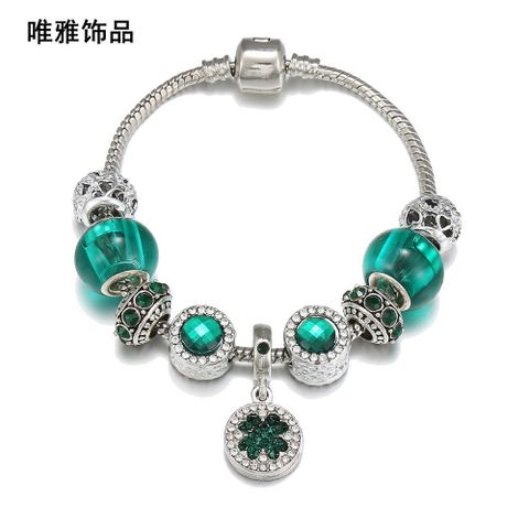 Simple Style Four Leaf Clover Round Alloy Resin Copper Beaded Artificial Gemstones Women's Bracelets