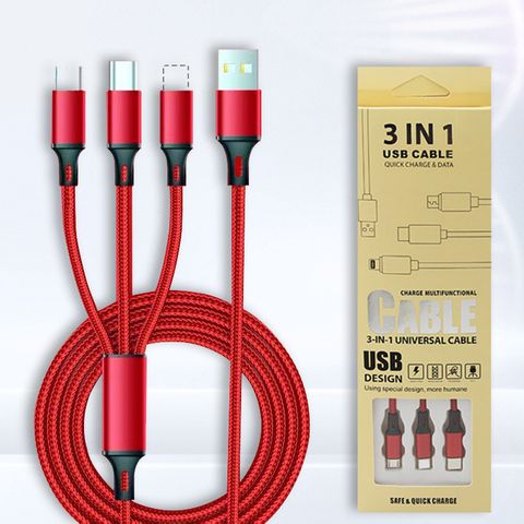 Nylon Woven Three-in-one Data Cable Multi-head 2a Fast Charging Three-in-one Mobile Phone Charging Cable Logo Small Gift Wholesale